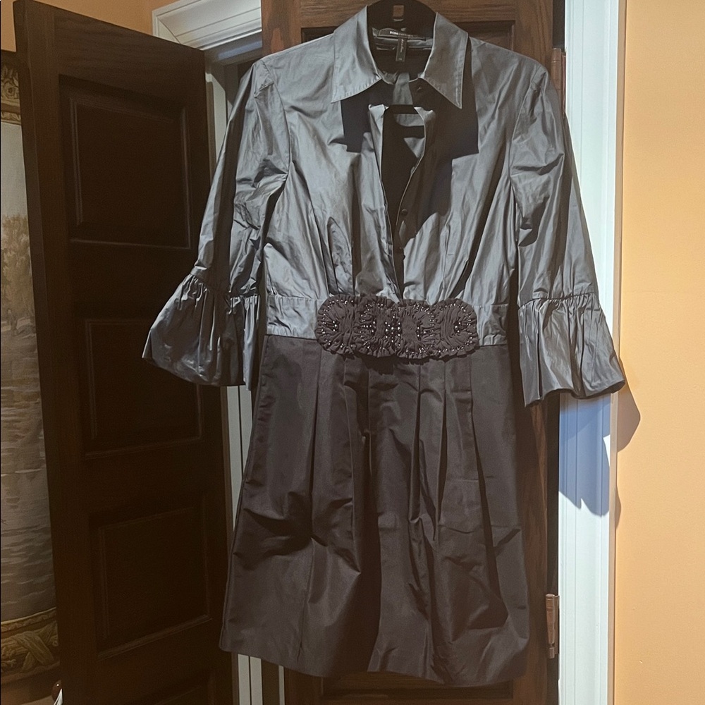 BCBGMaxAzria Black Satin Dress with Branded Neck Label